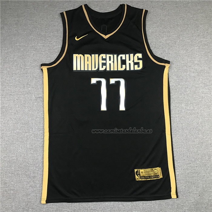 Camiseta Golden Edition Dallas Mavericks Luka Doncic NO 77 2020-21 Negro